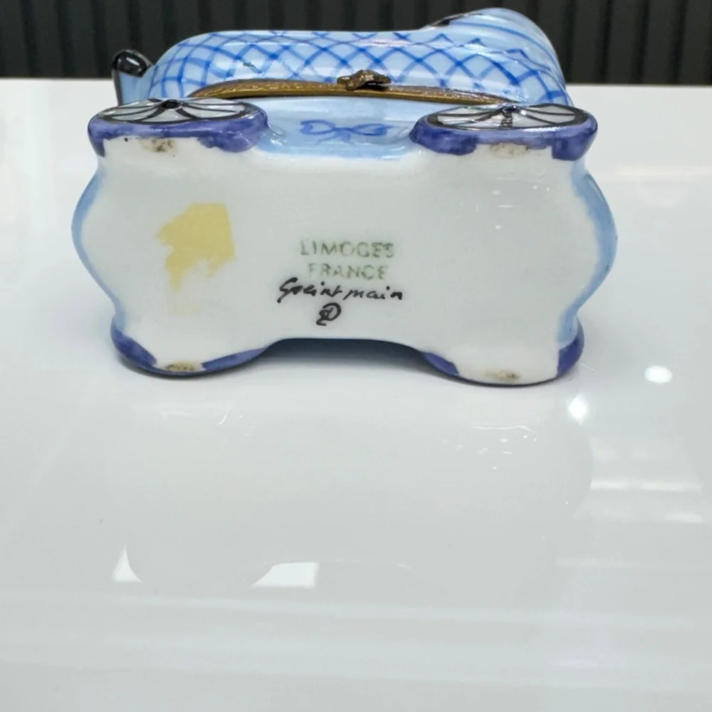 Limoges France Porcelain Baby Carriage Trinket Box